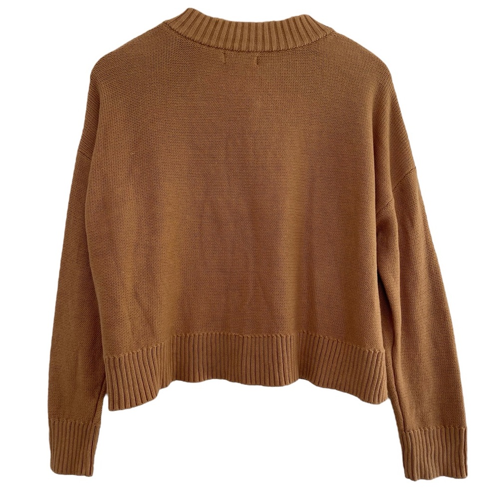 Quince Organic Cotton Cropped Cardigan Sweater Camel Brown Faux Horn Button Sz M - Picture 11 of 16